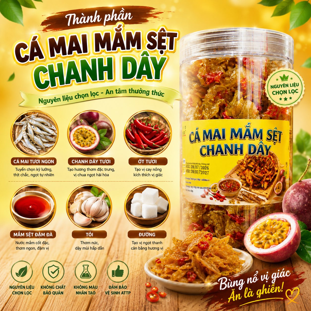 Khô Cá Mai Mắm Sệt Chanh Dây 300gr