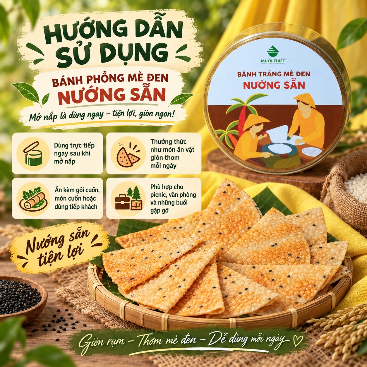 Bánh Phồng Mè Đen Nướng Sẵn ( Hộp 10 Cái )