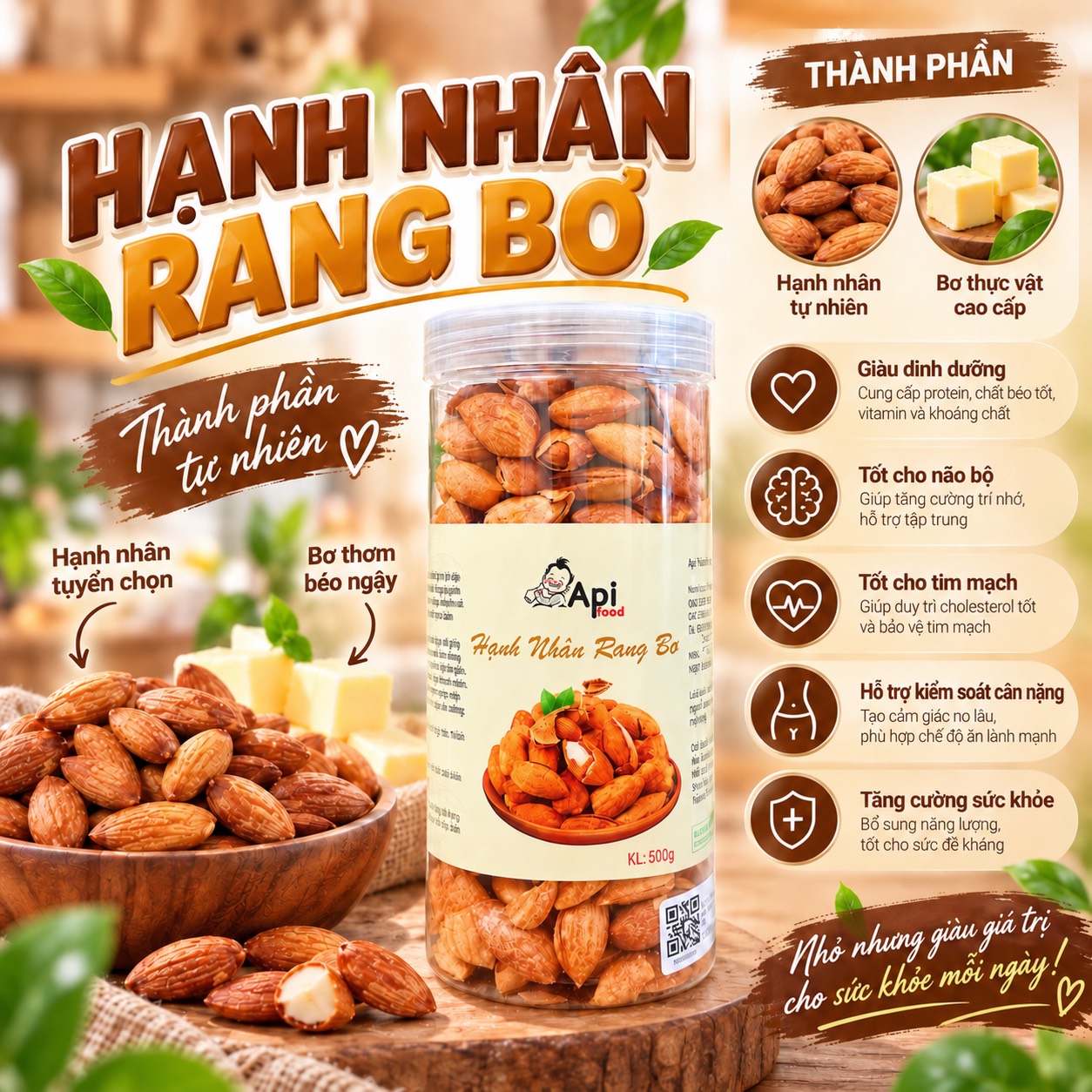 Hạt Hạnh Nhân Rang Bơ Vỏ Mỏng - Giòn Bùi, Thơm Béo, Ăn Là Cuốn