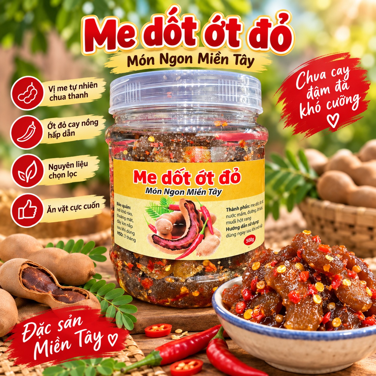 Me Dốt Sốt Ớt Đỏ Chua Cay Mặn Ngọt 500gr