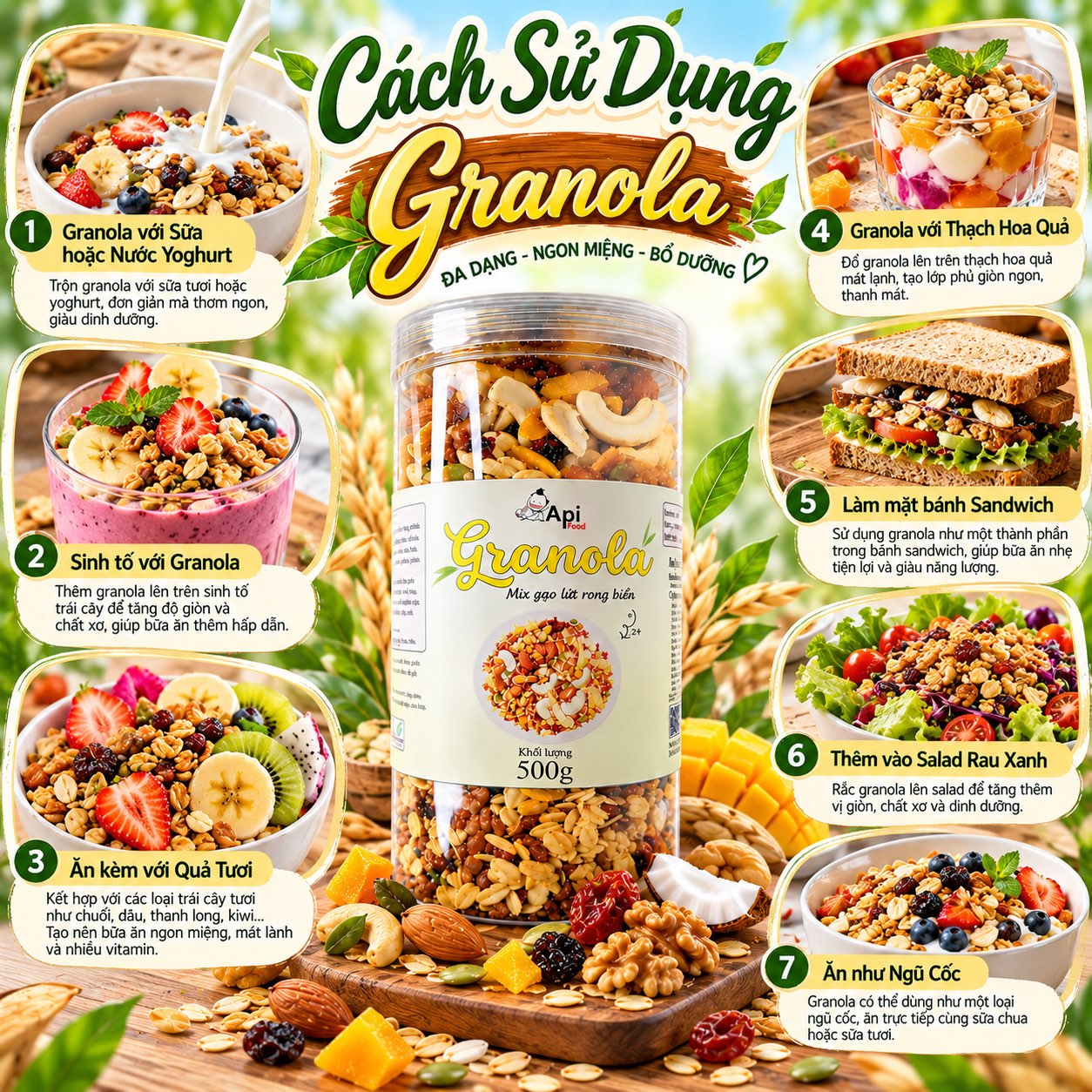 Ngũ Cốc Dinh Dưỡng Ăn Liền Granola Mix Gạo Lứt 500gr