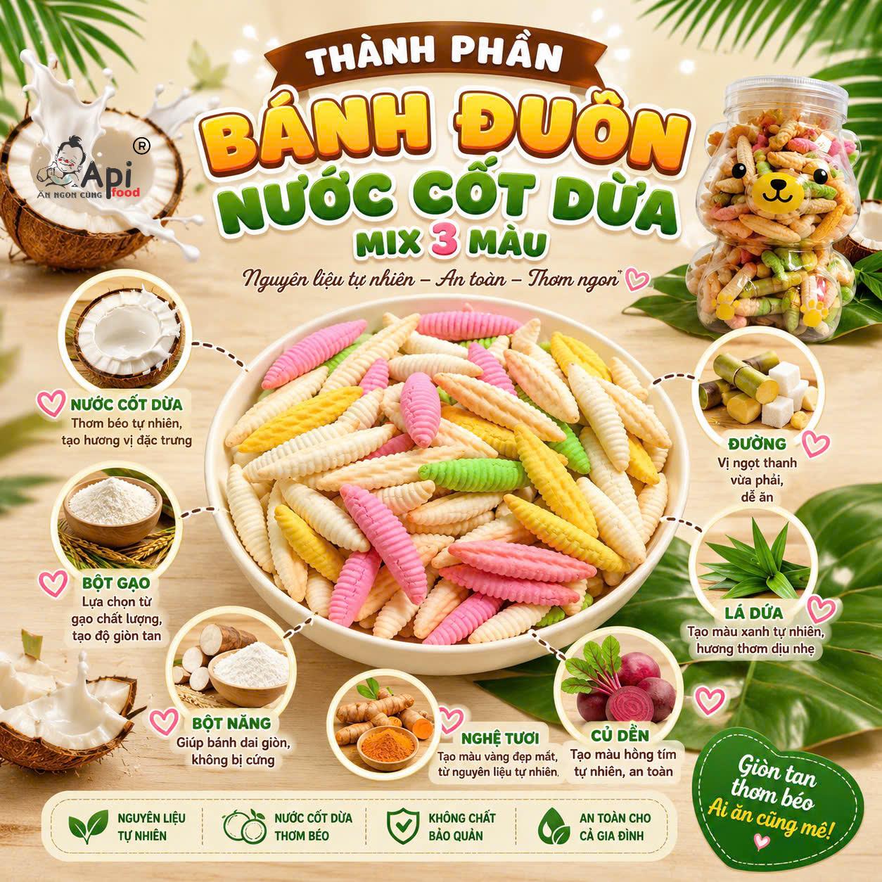 Bánh Đuôn Cốt Dừa Sầu Riêng Mix 3 Màu 350gr