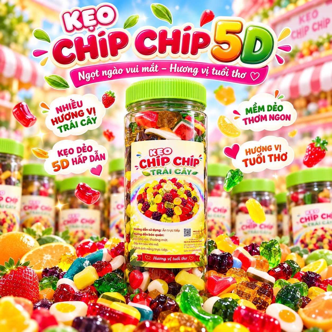 Kẹo Dẻo Chip Chip 5D 500gr - Sắc Màu Tuổi Thơ, Càng Ăn Càng Vui