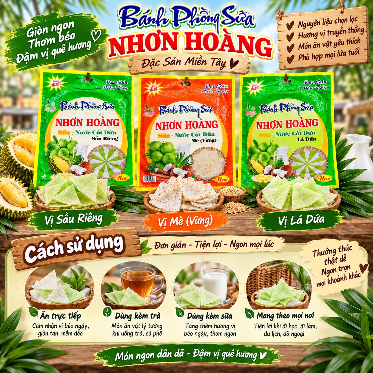 Bánh Phồng Sữa Dừa Nhơn Hoàng - Đặc Sản Miền Tây