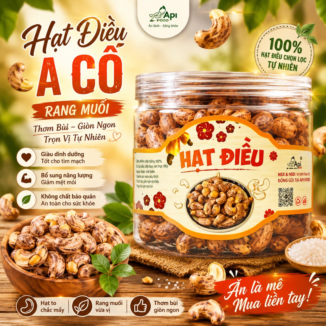 Hạt Điều A Cồ Muối Rang Củi Bình Phước - Đặc Sản Tây Nguyên