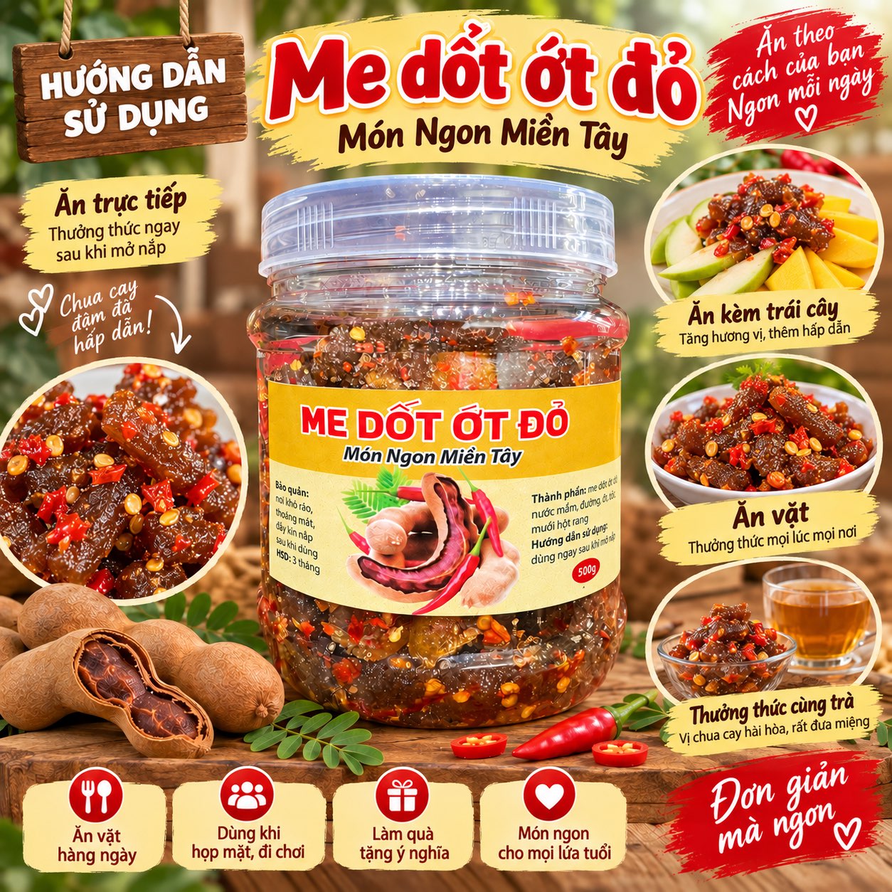 Me Dốt Sốt Ớt Đỏ Chua Cay Mặn Ngọt 500gr