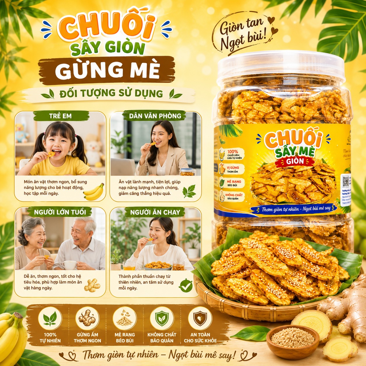 Chuối Sấy Giòn Gừng Mè 400gr