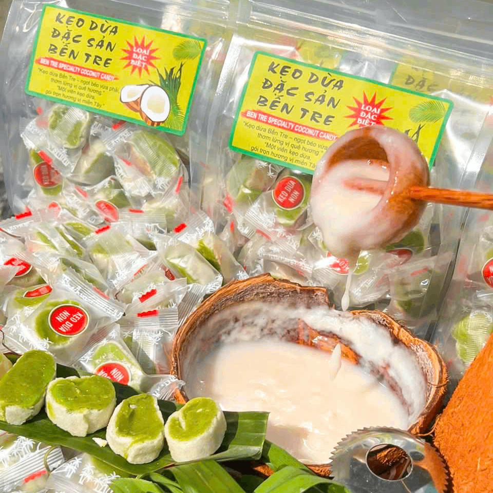 Kẹo Dừa Sáp Non Cuộn Vị Lá Dứa 500gr - Dẻo Mềm, Thơm Ngon Khó Cưỡng