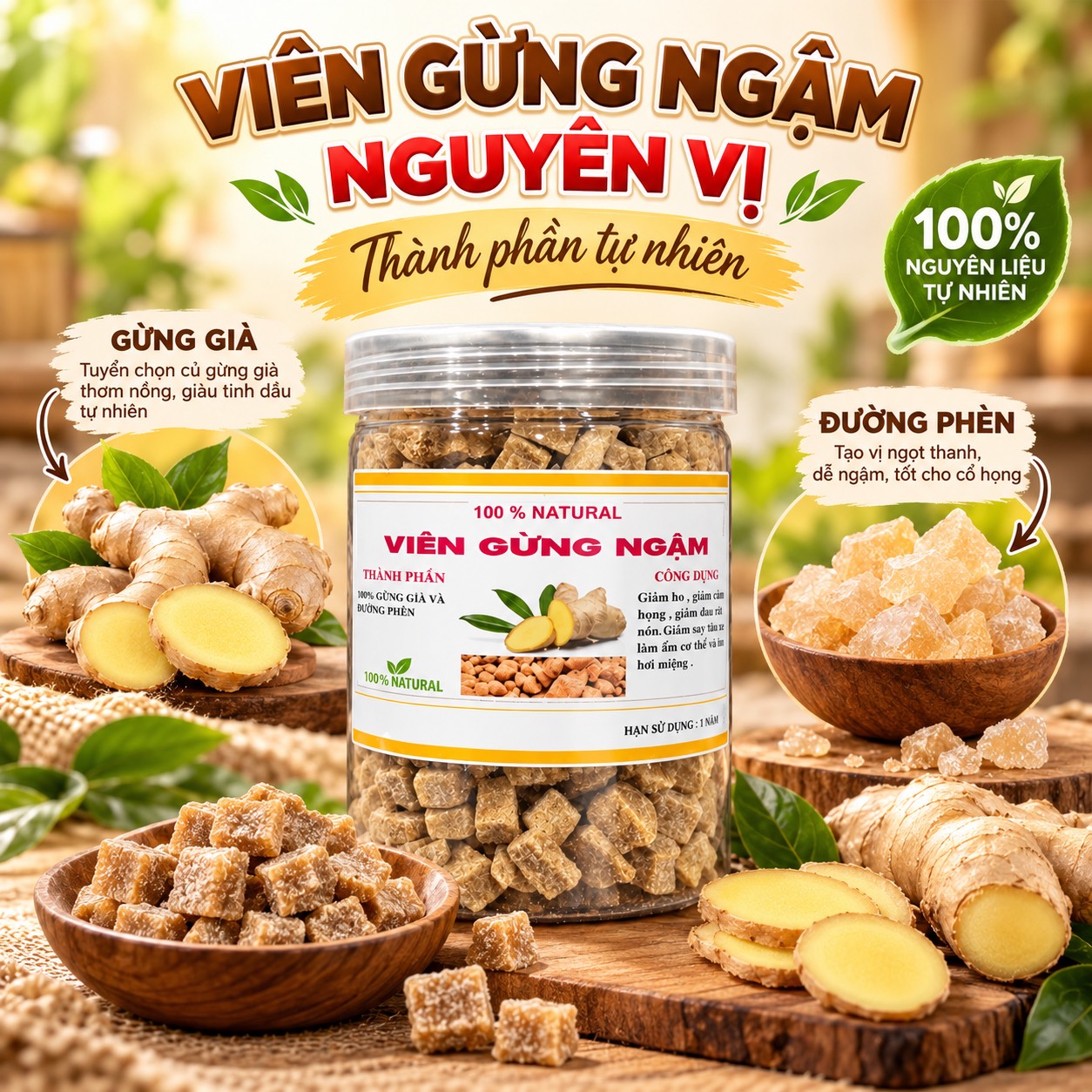 Viên Gừng Ngâm Nguyên Vị 350gr