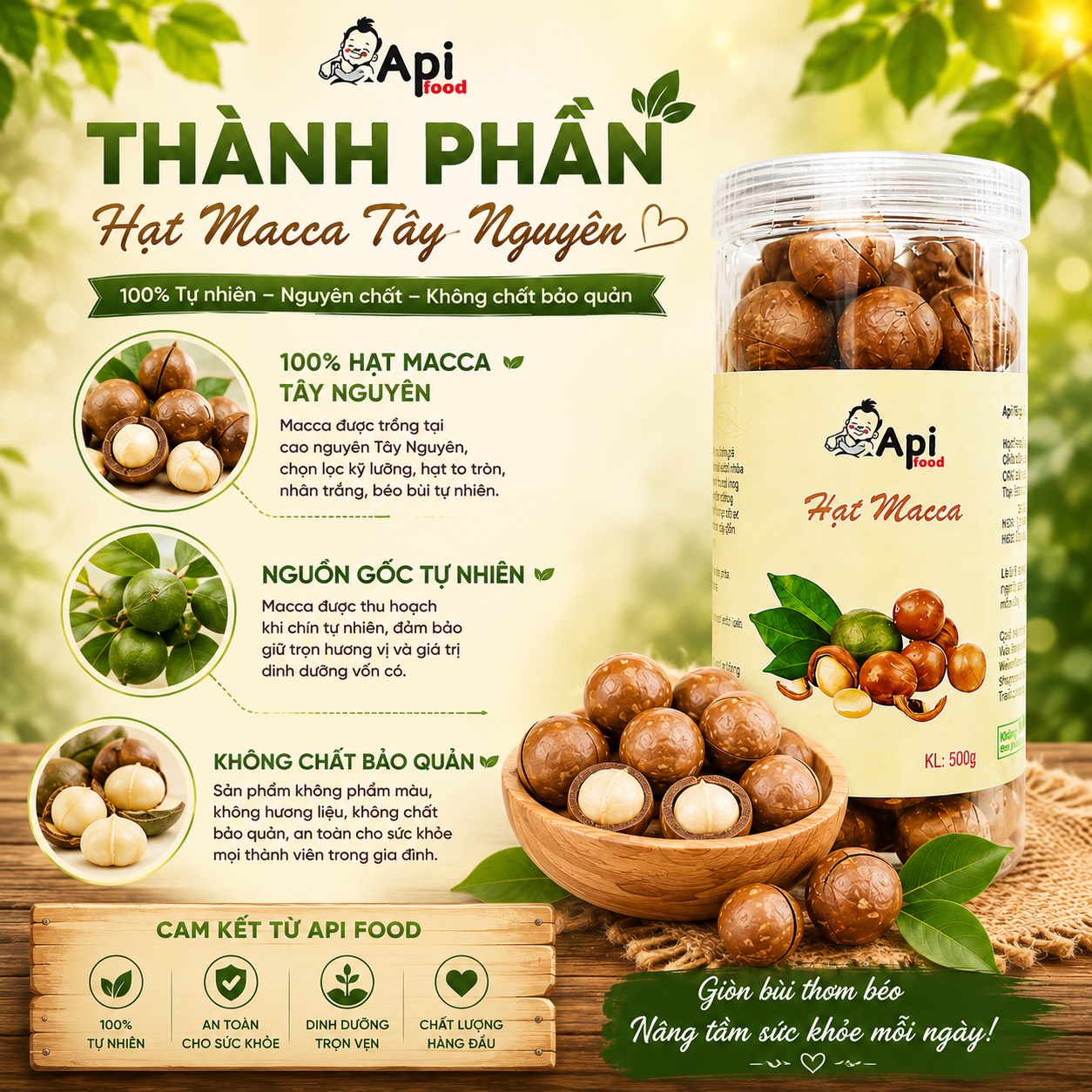 Hạt Macca Nứt Vỏ Organic Api Food - Đặc Sản Tây Nguyên [KÈM ĐỒ TÁCH VỎ]