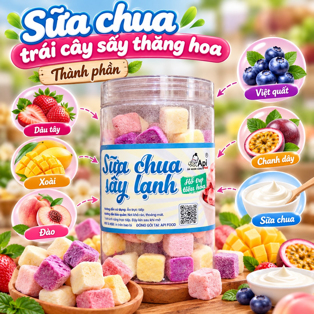 Sữa Chua Sấy Thăng Hoa Mix Vị Hoa Quả Thơm Ngon 200gr