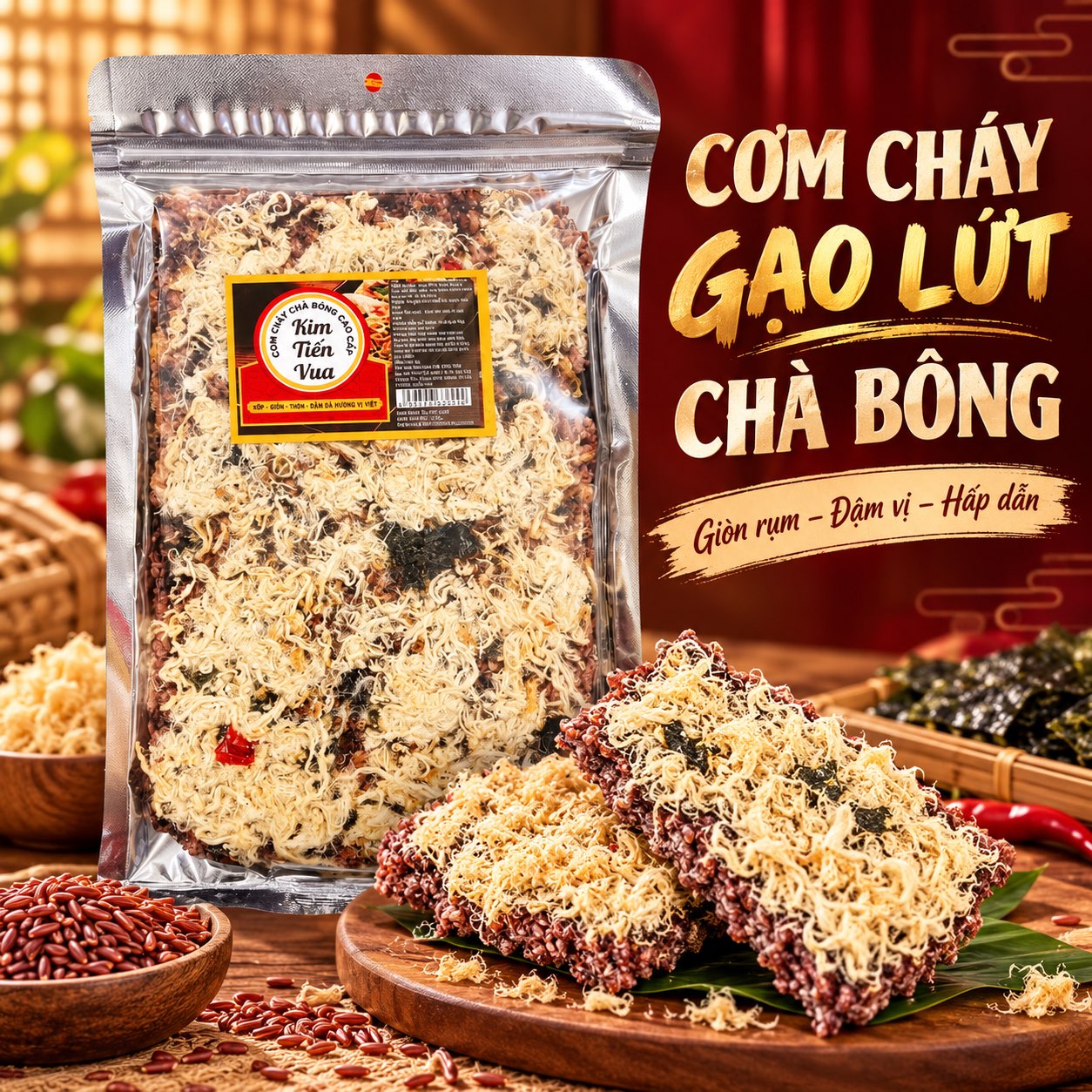 Cơm Cháy GẠO LỨT Chà Bông Kim Tiến Vua - Giòn Rụm, Đậm Vị, Ngon Khó Cưỡng