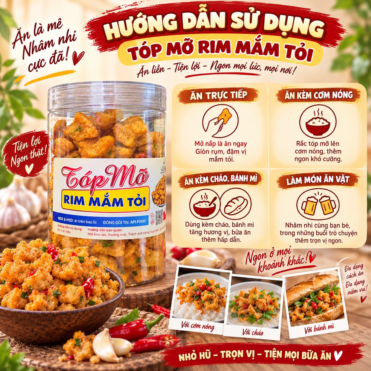 Tóp Mỡ Rim Mắm Tỏi 250gr - Giòn Rùm Rụm Ăn Là Ghiền