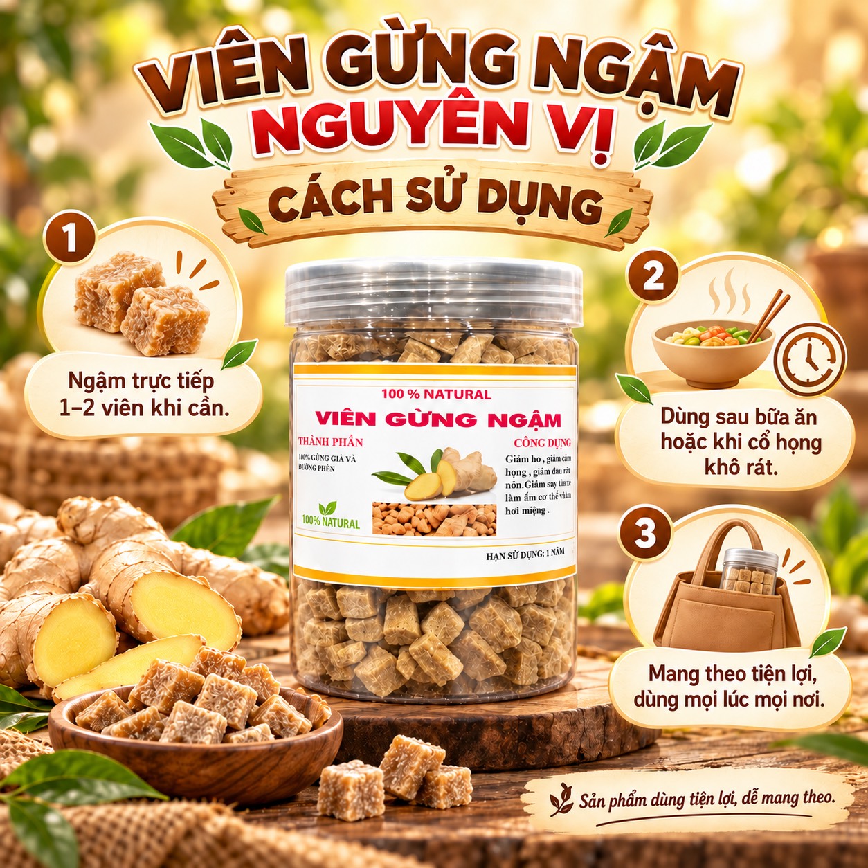 Viên Gừng Ngâm Nguyên Vị 350gr