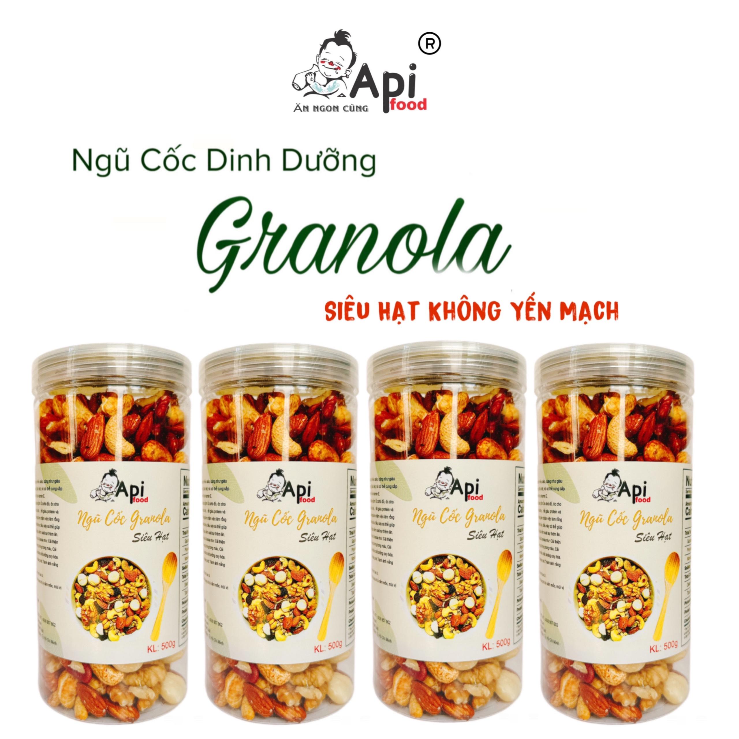 [ COMBO 3 TẶNG 1 ] Ngũ Cốc Granola KHÔNG YẾN MẠCH NƯỚNG MẬT Api Food - 20 HẠT MACCA (Macca, Hạnh Nhân, Óc Chó Vàng, Óc Chó Đỏ, Hạt Điều)