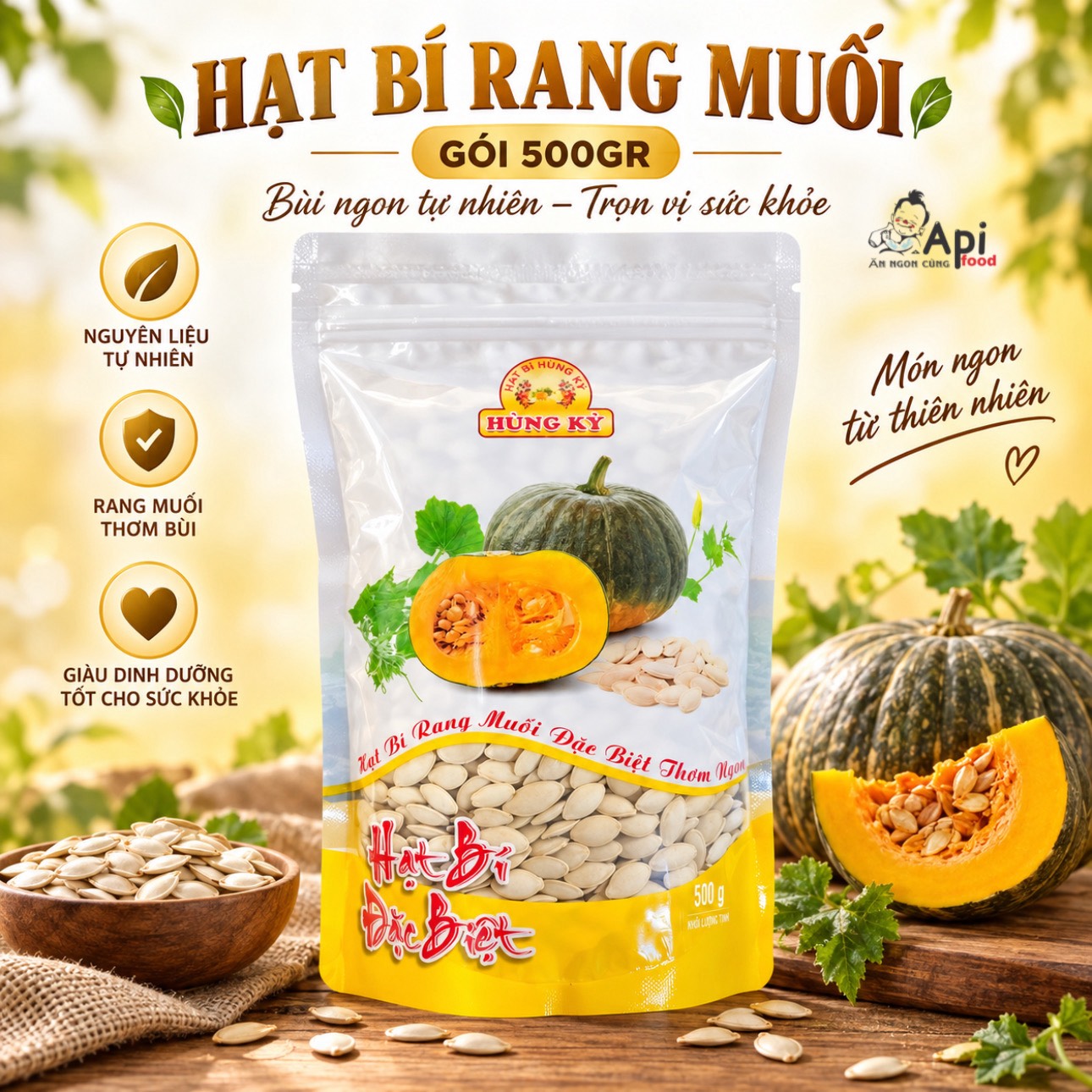 Hạt Bí Rang Muối Hùng Ký 500gr - Thơm Ngơn, Béo Ngậy (Loại Đặc Biệt)