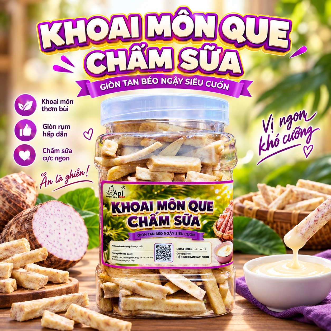 Khoai Môn Que Chấm Sữa - Giòn Tan, Béo Ngậy Càng Ăn Càng Ghiền