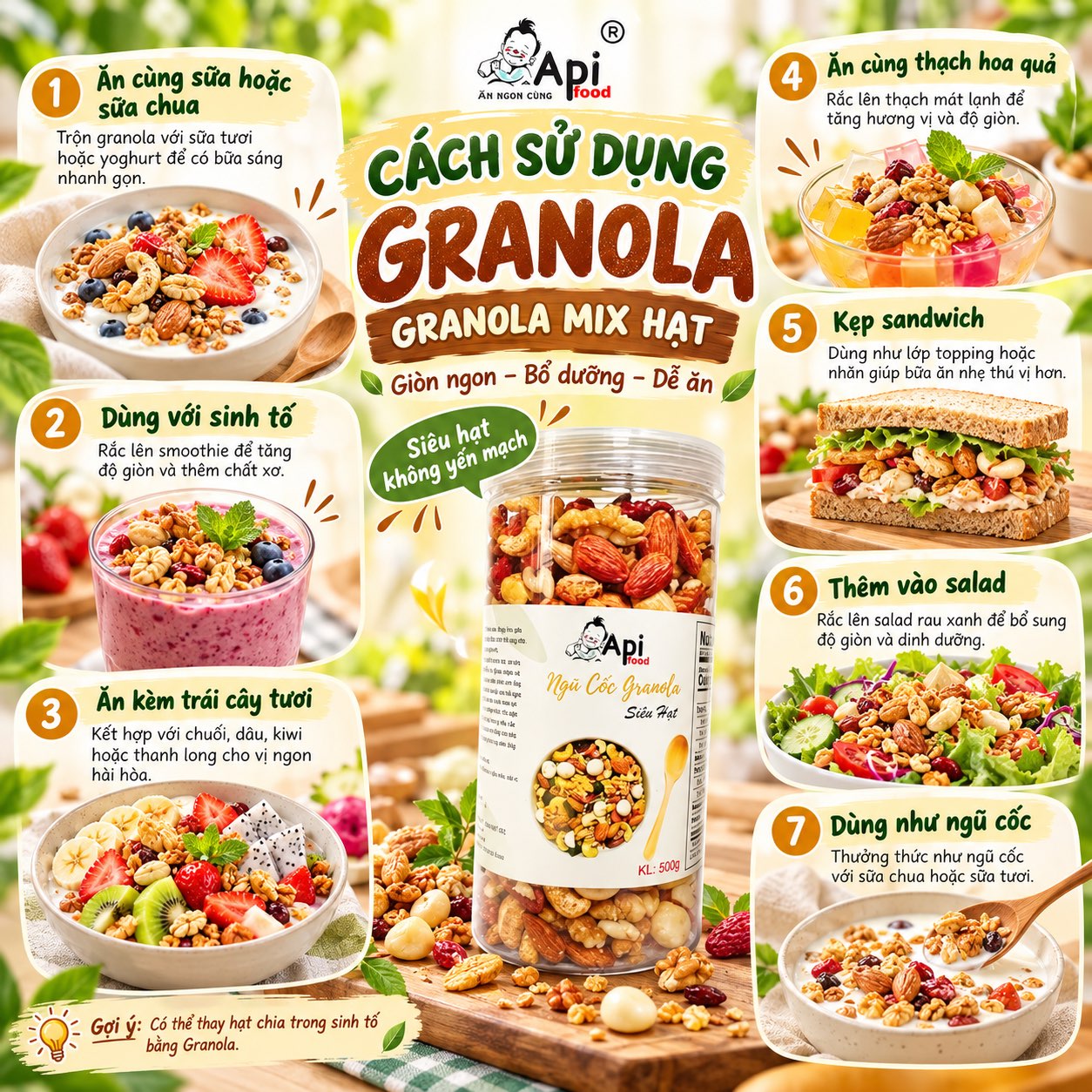 Siêu Hạt Granola Mix Hạt - Không Yến Mạch 500gr