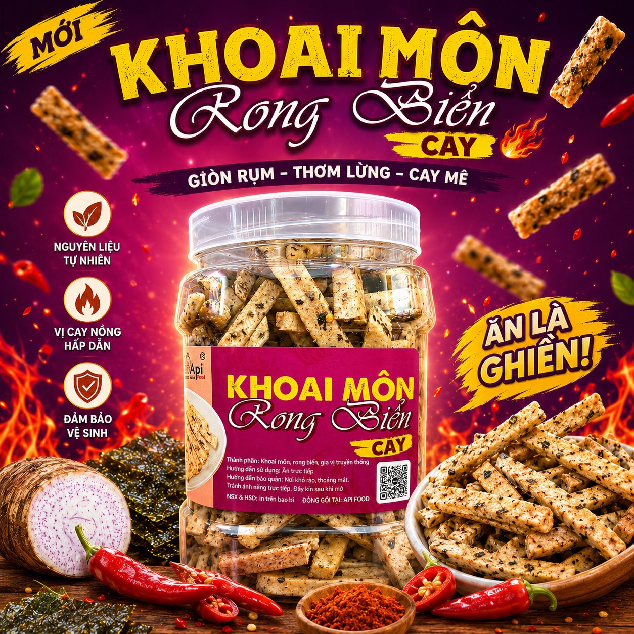 Khoai Môn Cọng Sấy Rong Biển Cay - Bùi Béo Giòn Tan Mê Ly
