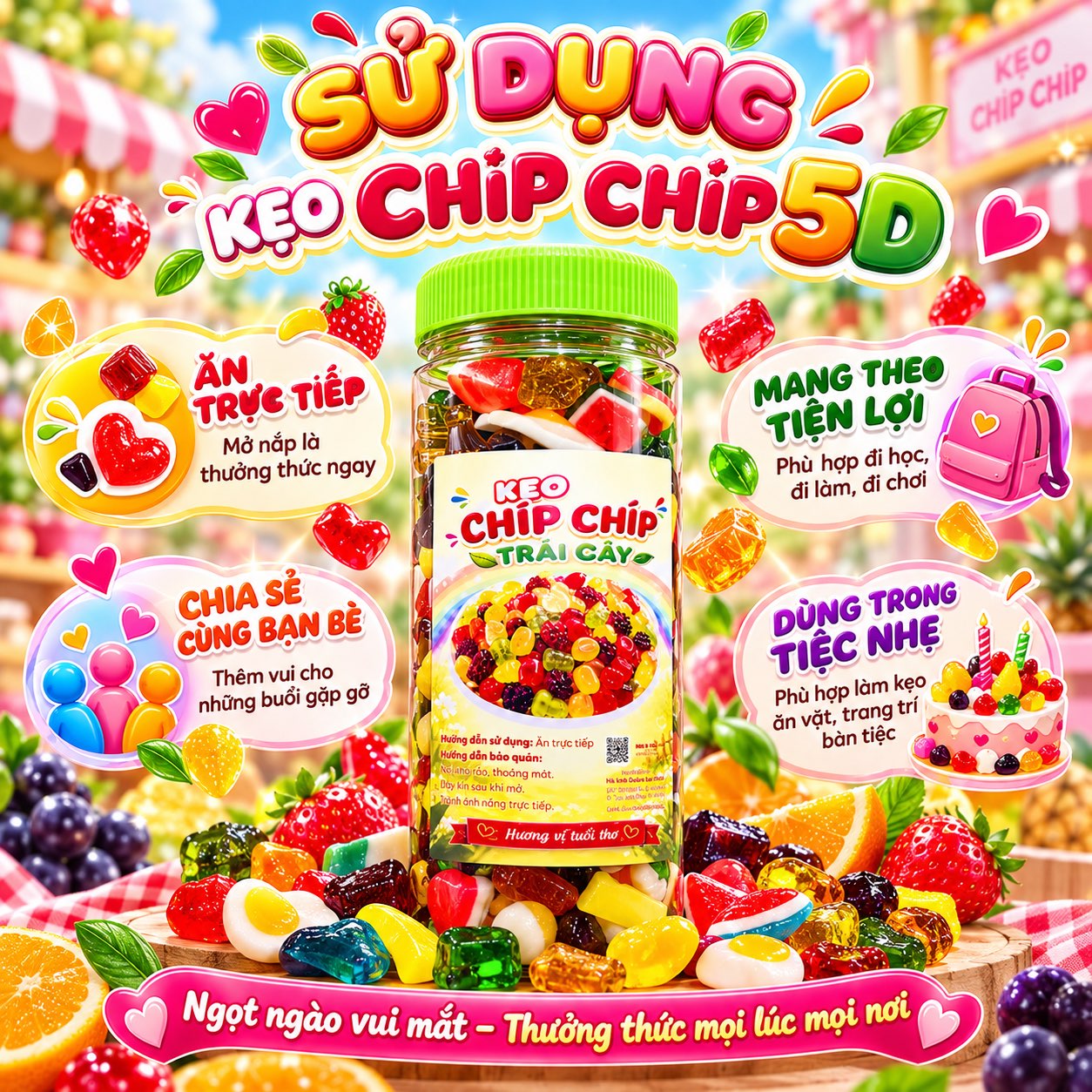 Kẹo Dẻo Chip Chip 5D 500gr - Sắc Màu Tuổi Thơ, Càng Ăn Càng Vui