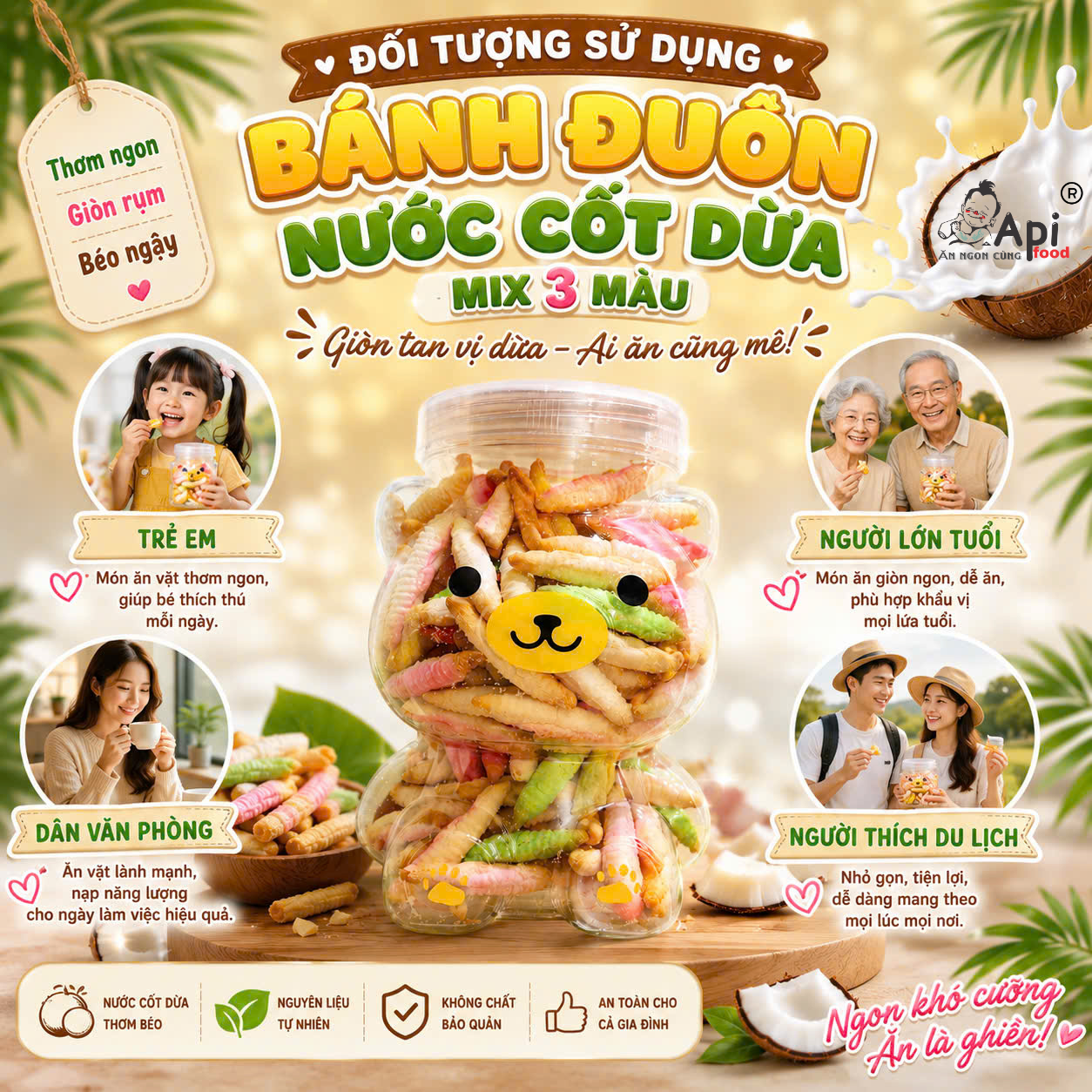 Bánh Đuôn Cốt Dừa Sầu Riêng Mix 3 Màu 350gr