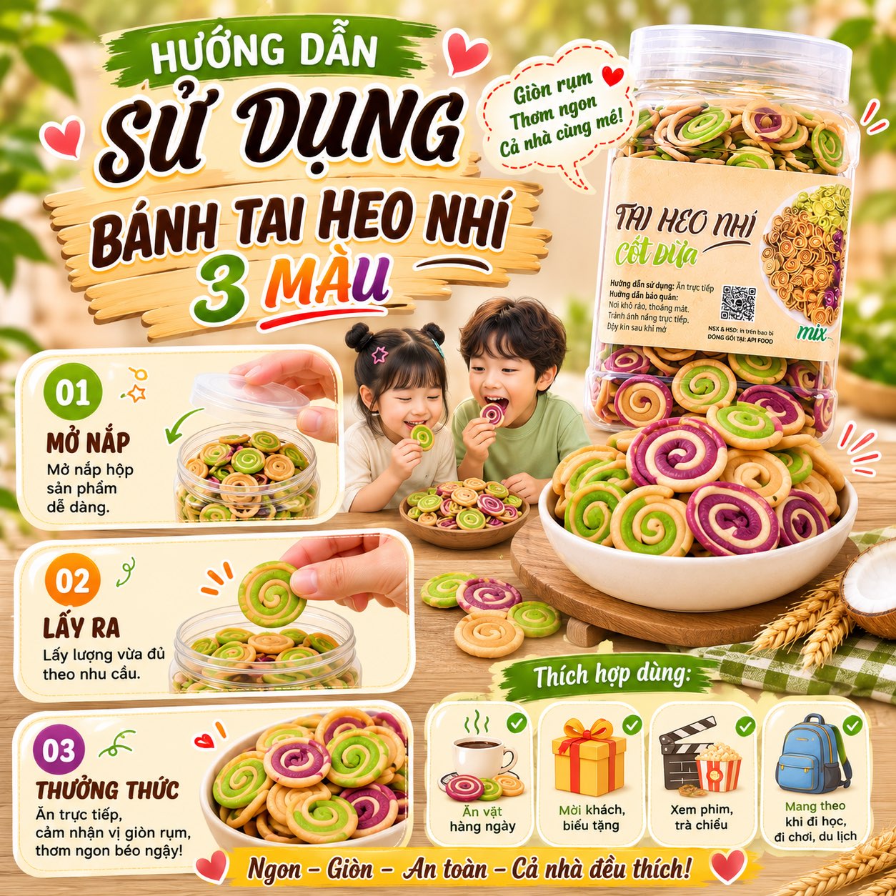 Bánh Tai Heo Nhí Cốt Dừa Mix 3 Vị 400gr