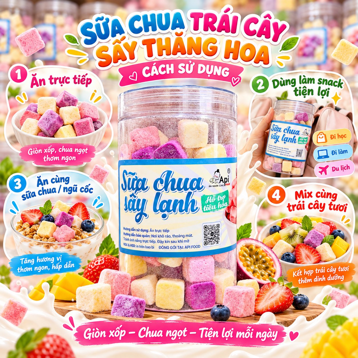 Sữa Chua Sấy Thăng Hoa Mix Vị Hoa Quả Thơm Ngon 200gr