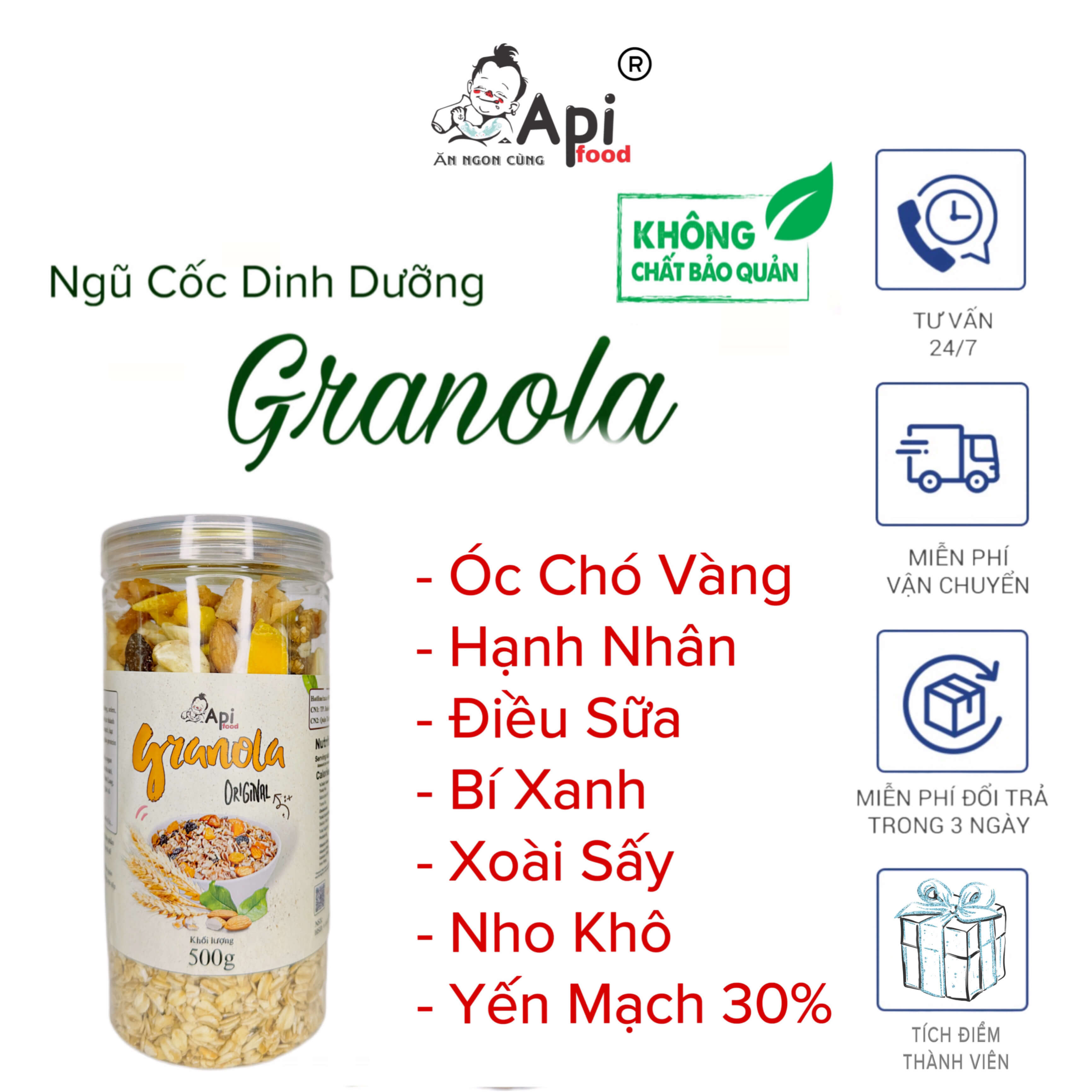 [ VỊ TRUYỀN THỐNG ] Ngũ Cốc Dinh Dưỡng Ăn Liền Granola 30% Yến Mạch 500gr