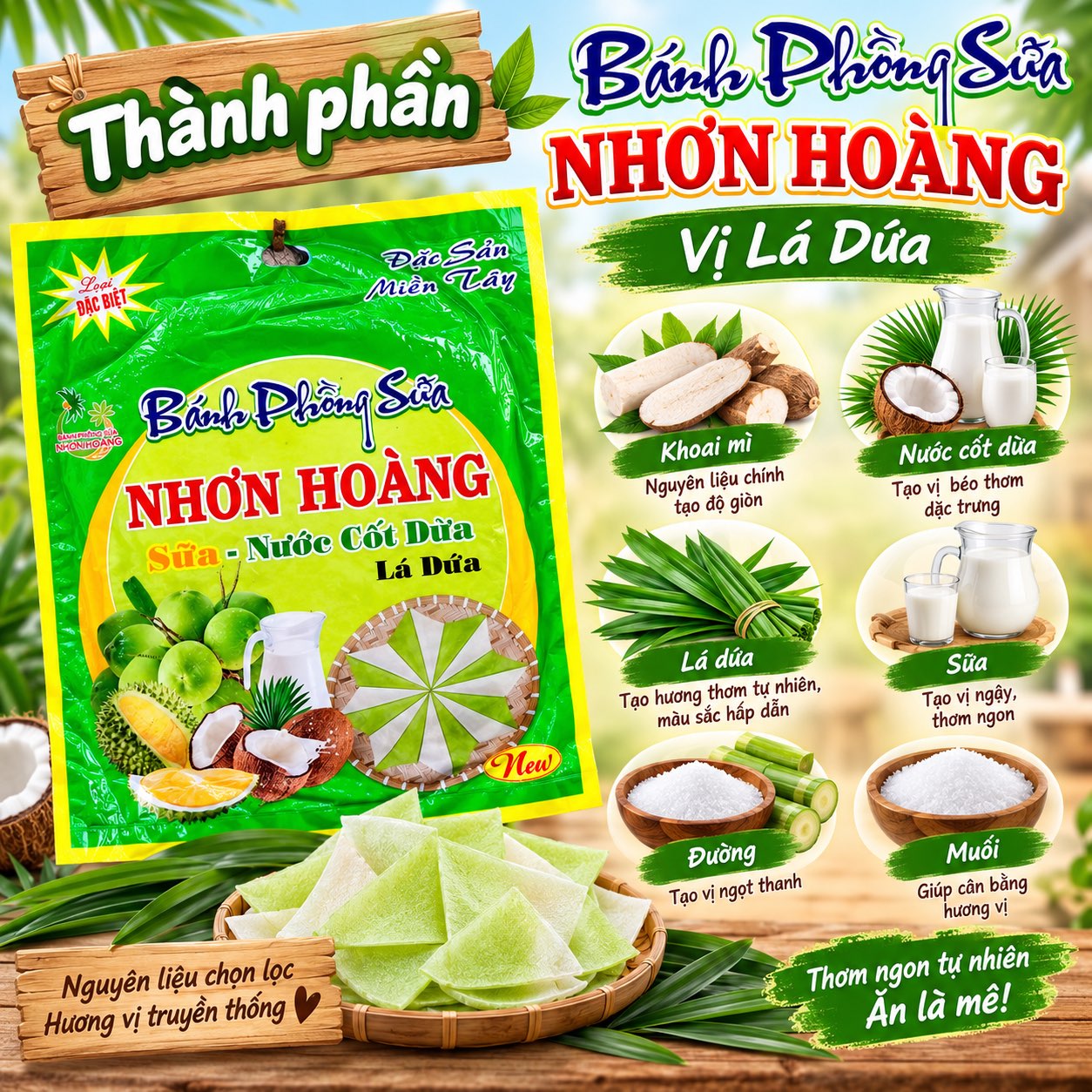 Bánh Phồng Sữa Dừa Nhơn Hoàng - Đặc Sản Miền Tây
