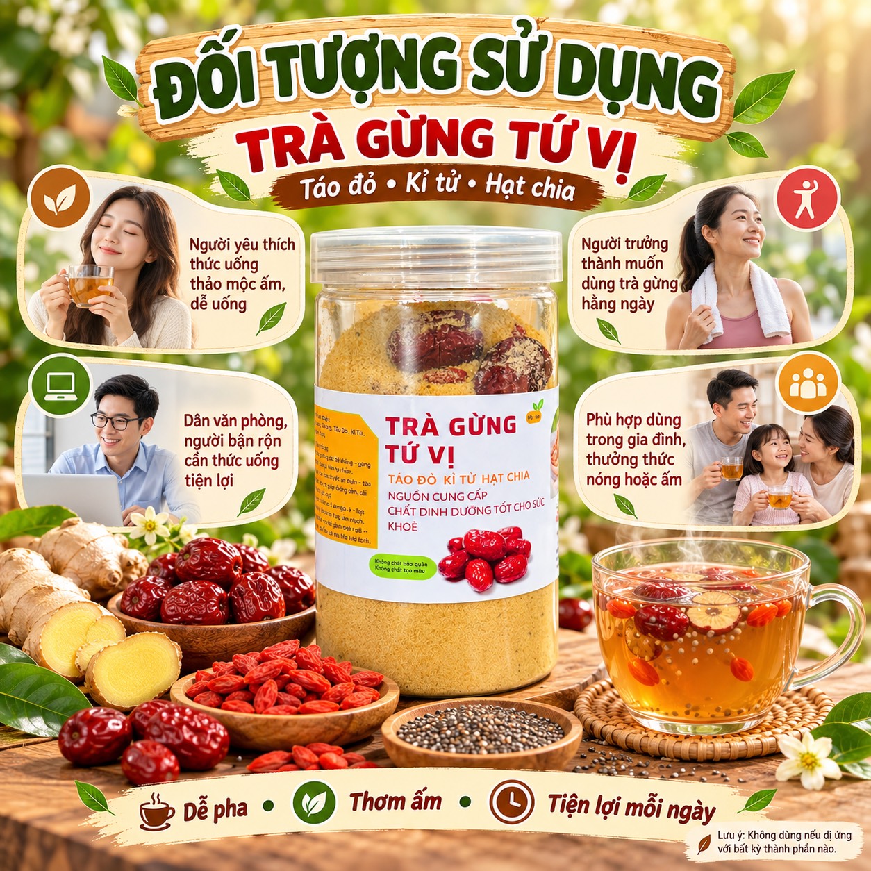 Trà Gừng Hoà Tan Tứ Vị 500gr