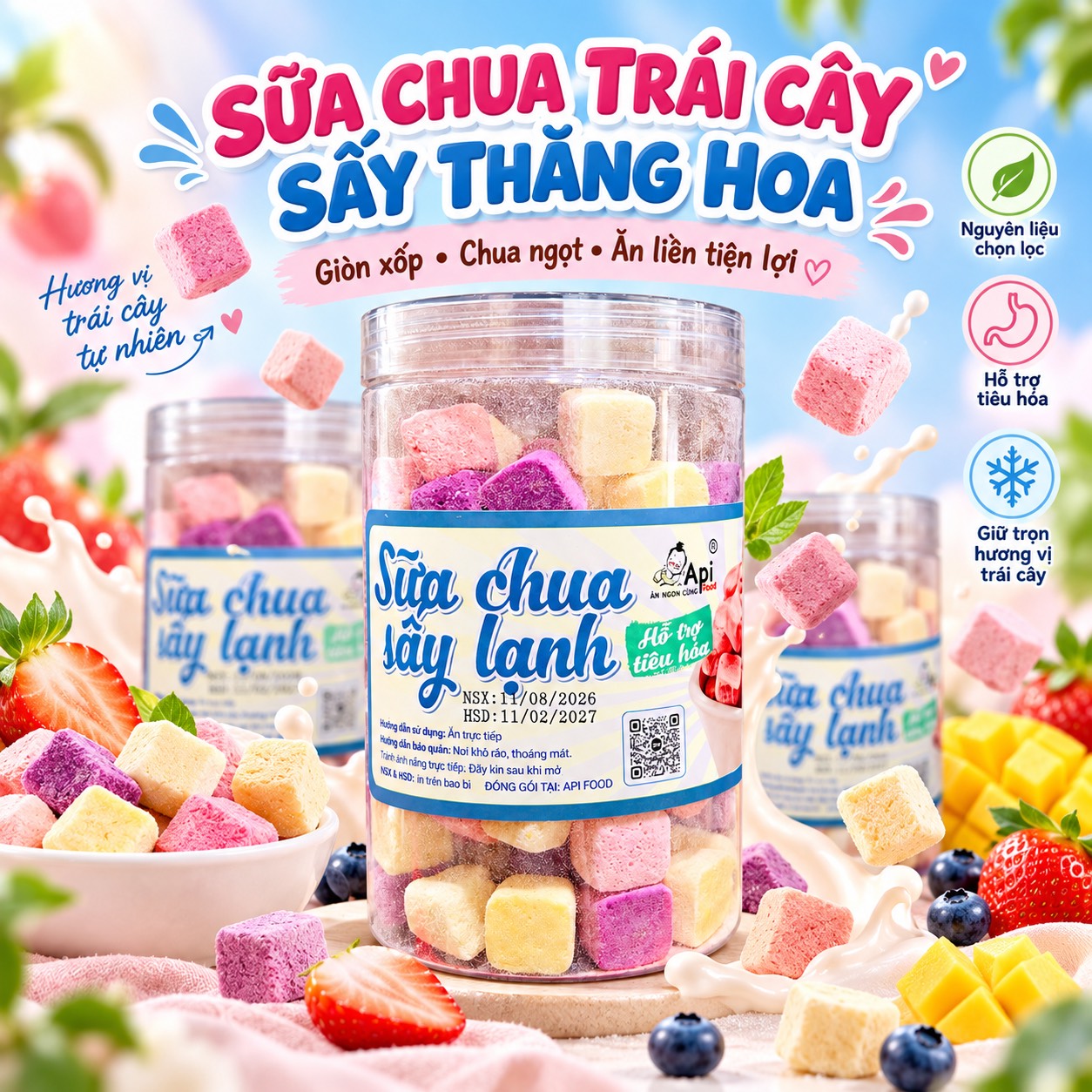 Sữa Chua Sấy Thăng Hoa Mix Vị Hoa Quả Thơm Ngon 200gr