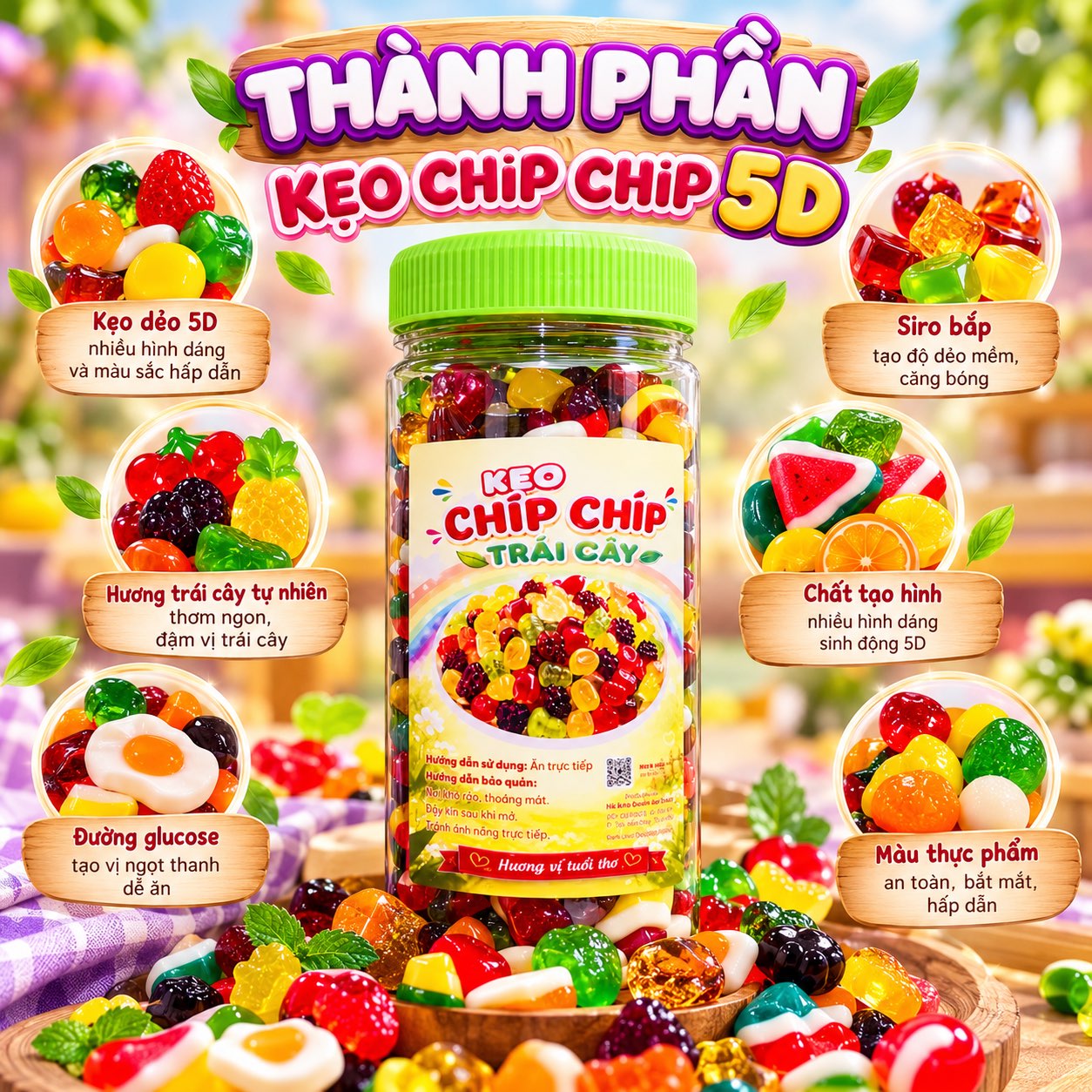 Kẹo Dẻo Chip Chip 5D 500gr - Sắc Màu Tuổi Thơ, Càng Ăn Càng Vui
