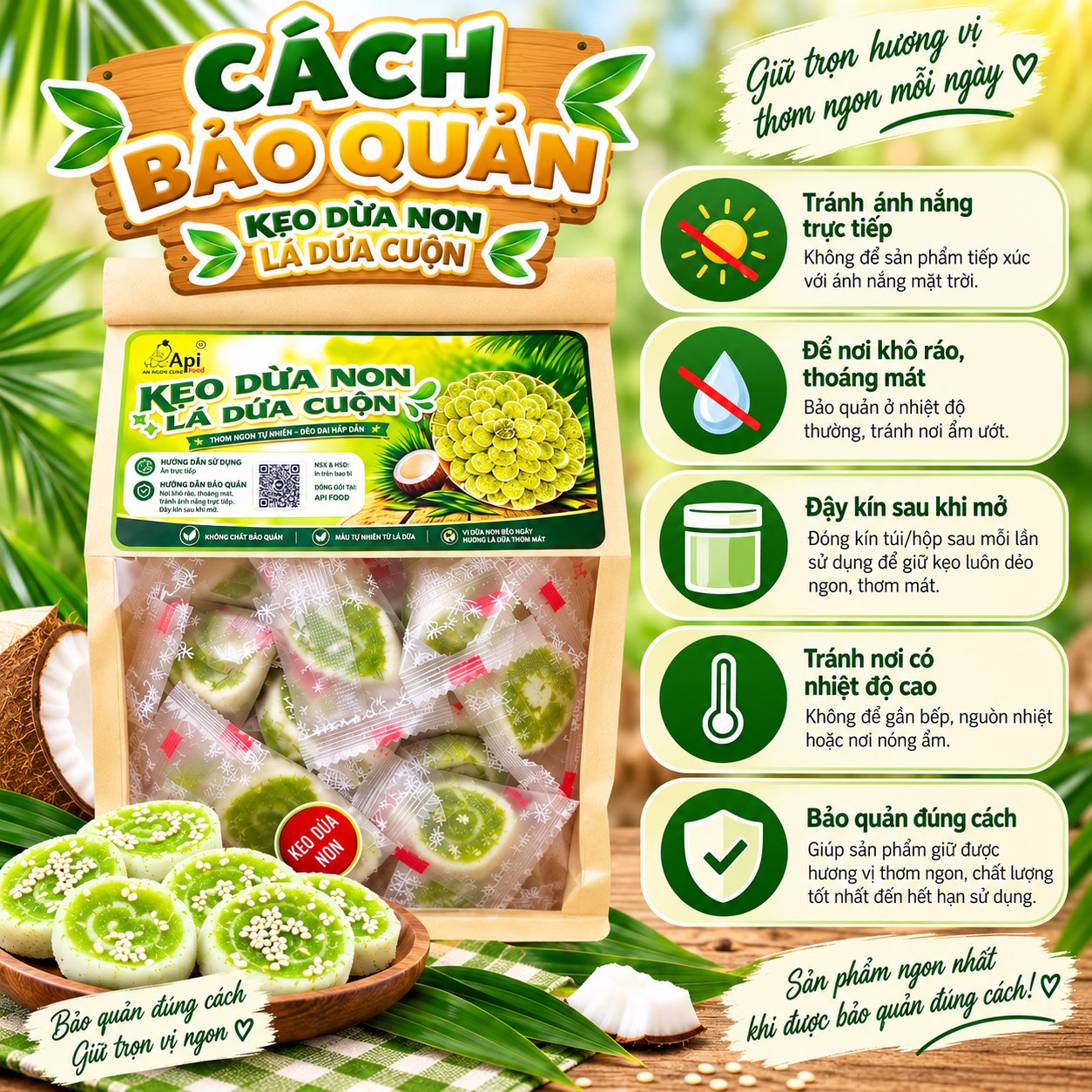 Kẹo Dừa Sáp Non Cuộn Vị Lá Dứa 500gr - Dẻo Mềm, Thơm Ngon Khó Cưỡng