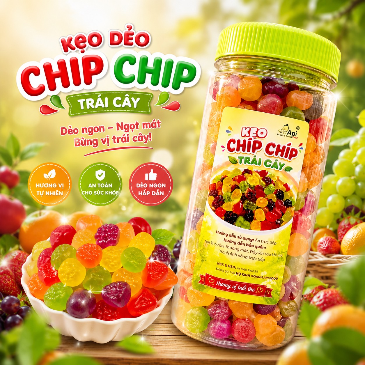 Kẹo Dẻo Chip Chip Hương Vị Trái Cây Tổng Hợp, Dẻo Dai Ngọt Thanh 500gr