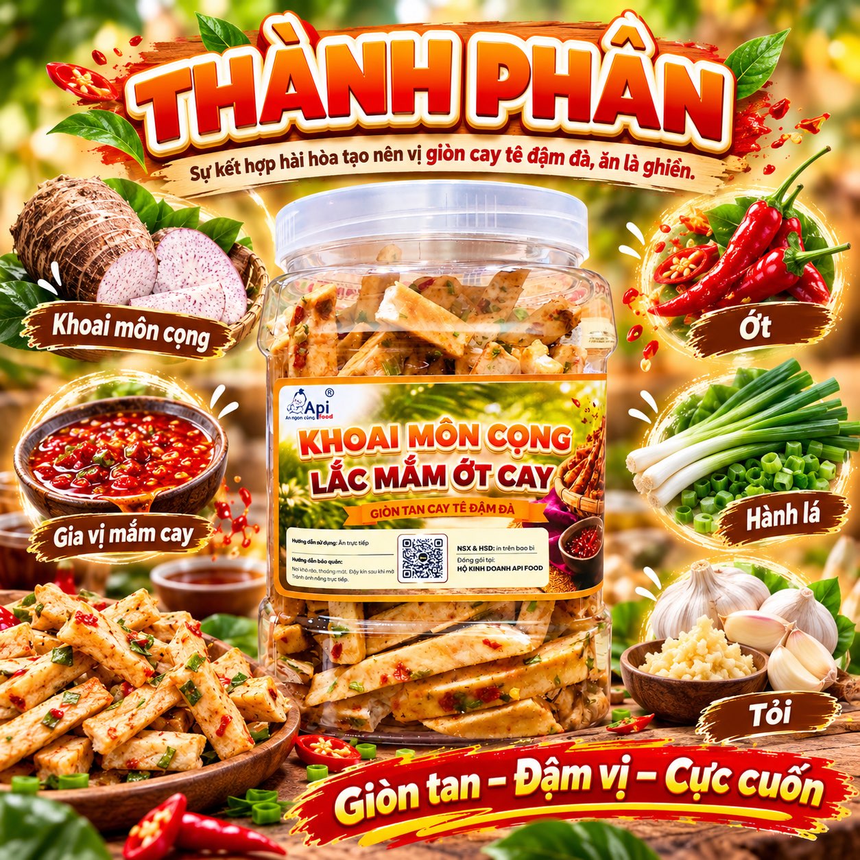 Khoai Môn Cọng Sấy Mắm Ớt Cay 500gr