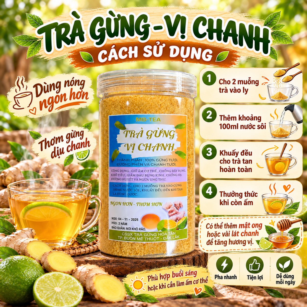 Trà Gừng Hoà Tan Vị Chanh 500gr
