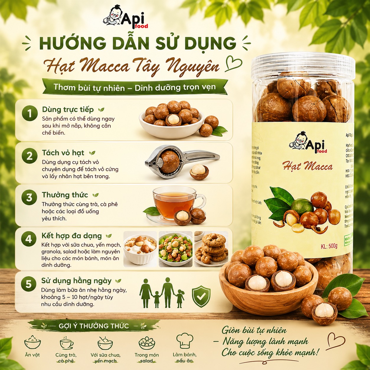 Hạt Macca Nứt Vỏ Organic Api Food - Đặc Sản Tây Nguyên [KÈM ĐỒ TÁCH VỎ]