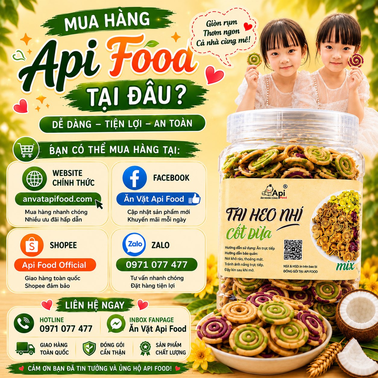 Bánh Tai Heo Nhí Cốt Dừa Mix 3 Vị 400gr