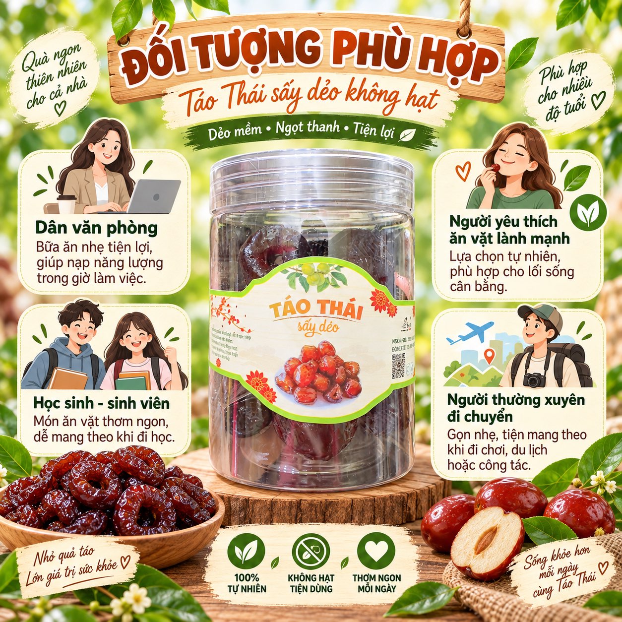 Táo Thái Sấy Không Hạt - Dẻo Mềm, Ăn Cực Cuốn