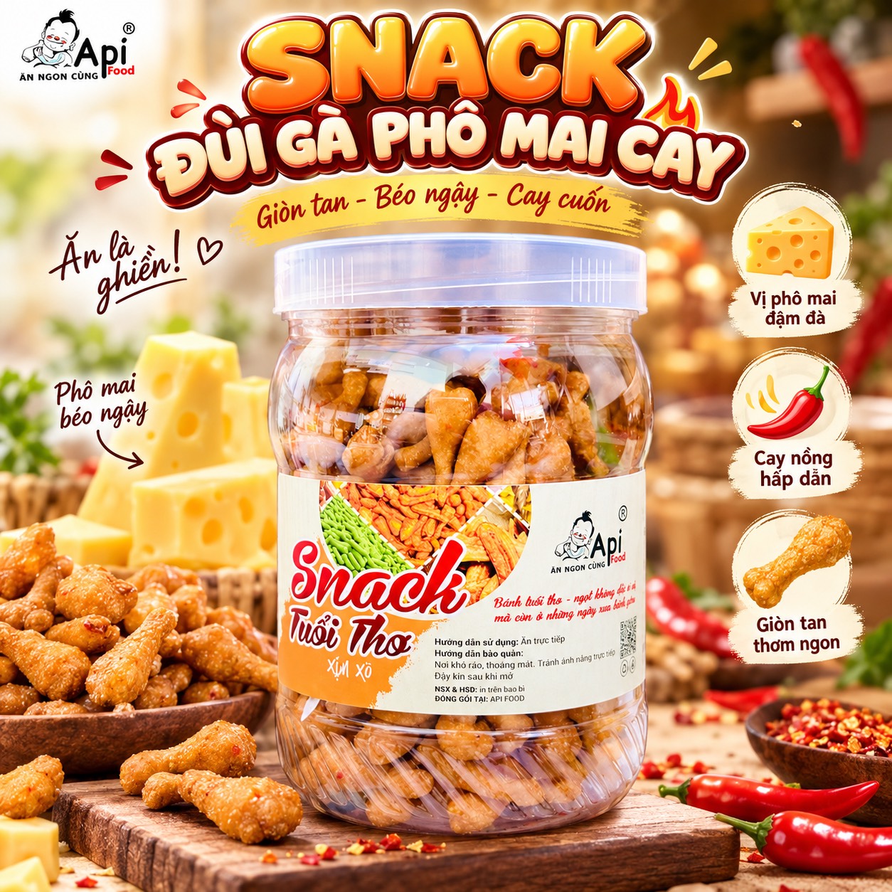 Snack Đùi Gà Cay Phô Mai 400gr