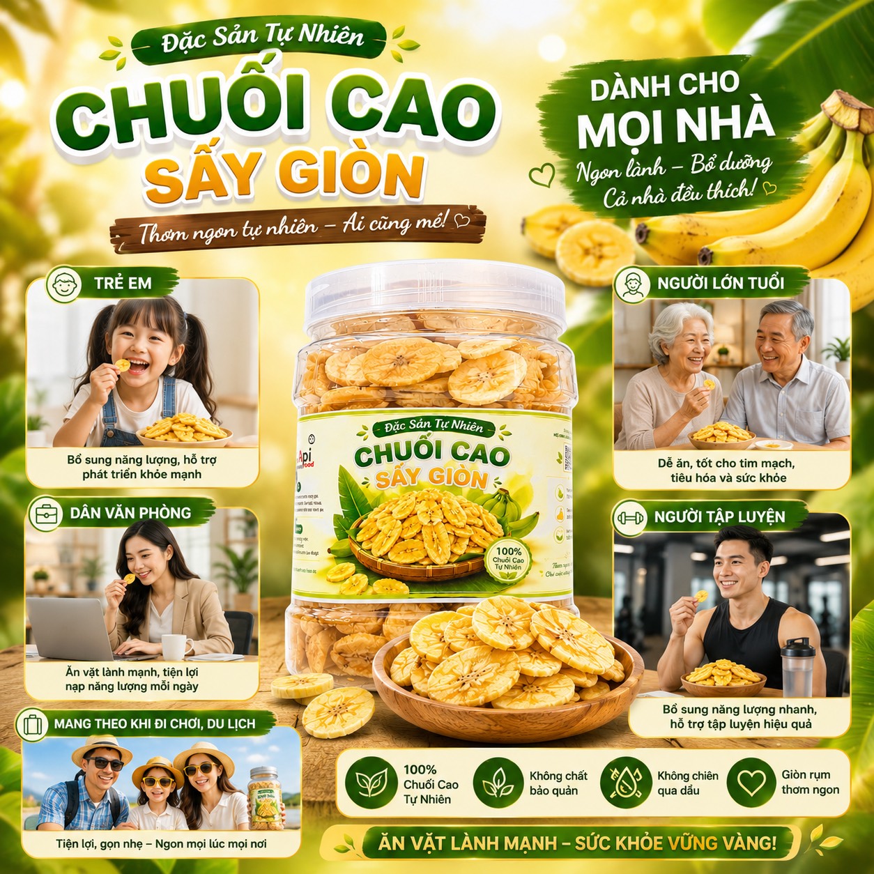 Chuối Cao Sấy Giòn 400gr - Giòn Tan Tự Nhiên, Ngọt Lành Mỗi Ngày