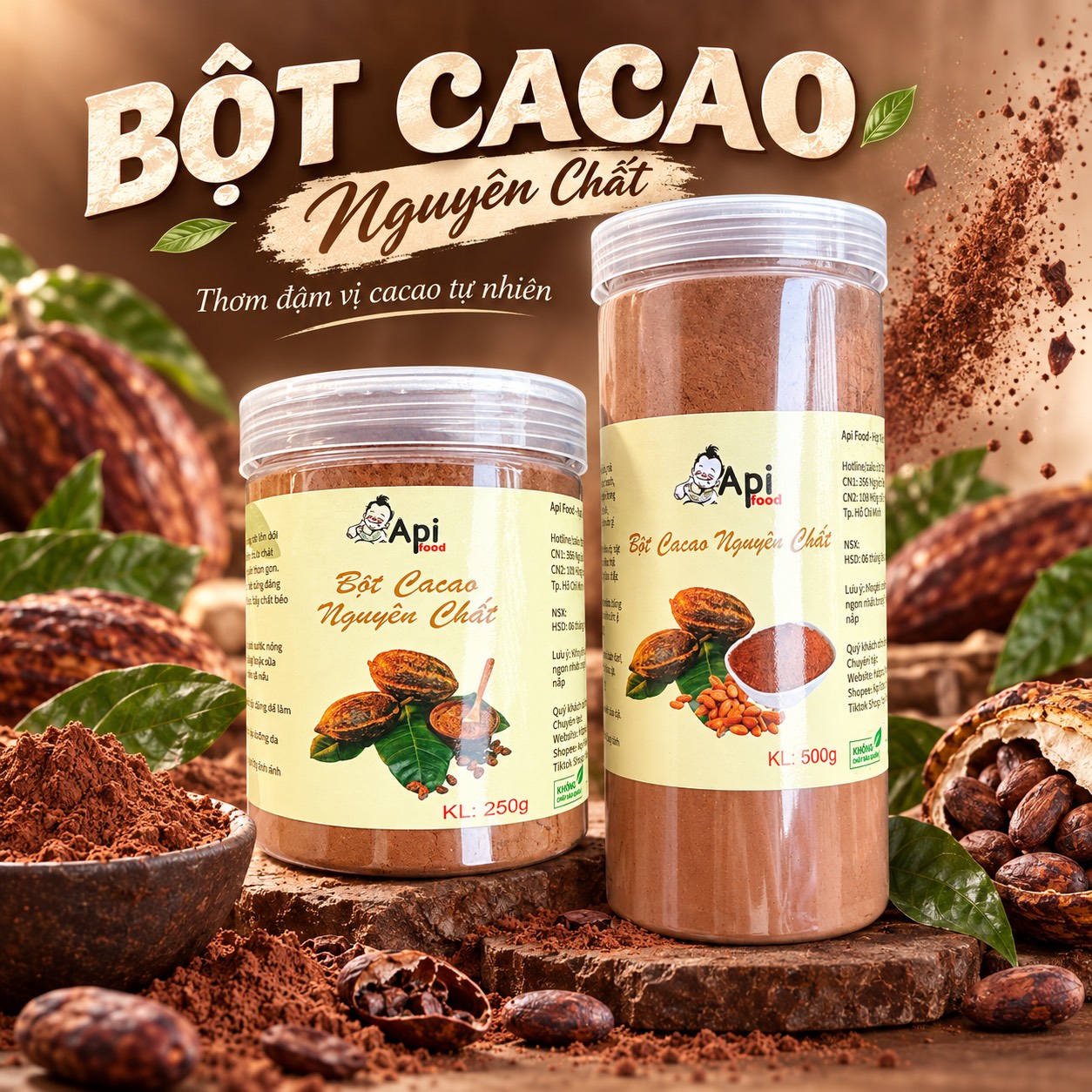 Bột Cacao Nguyên Chất 100% Không Pha Bột - Đặc Sản Tây Nguyên - Hỗ Trợ Đẹp Da, Giữ Dáng