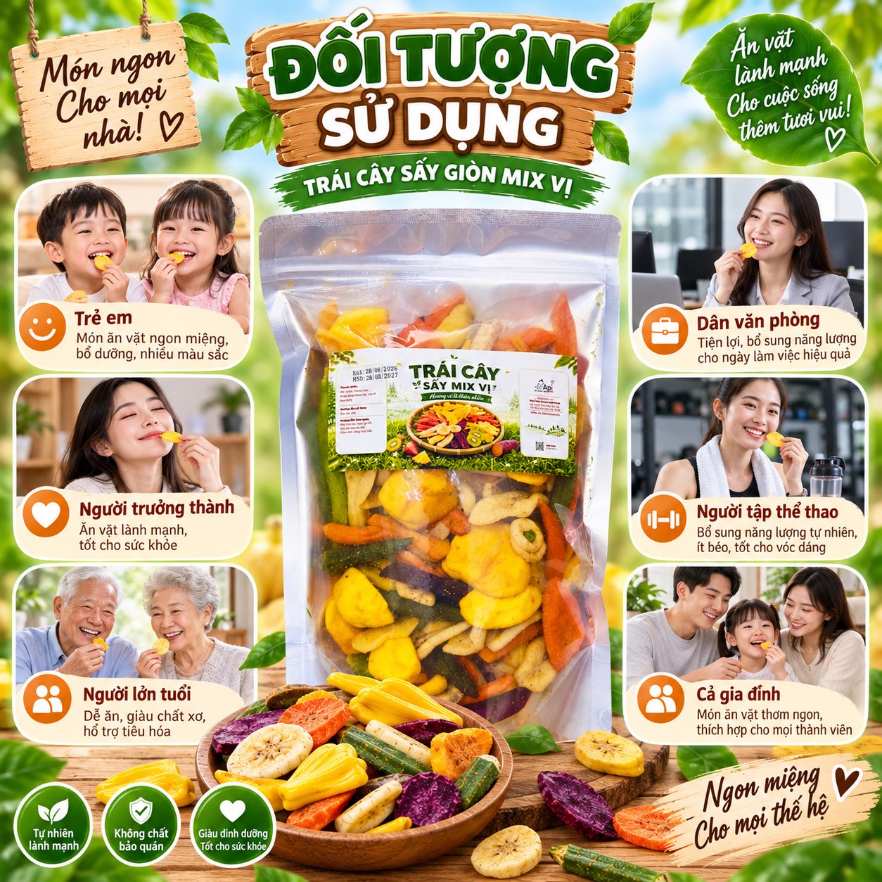 Trái Cây Sấy Giòn Mix Vị 500gr - Giòn Rụm, Đa Dạng Hương Vị