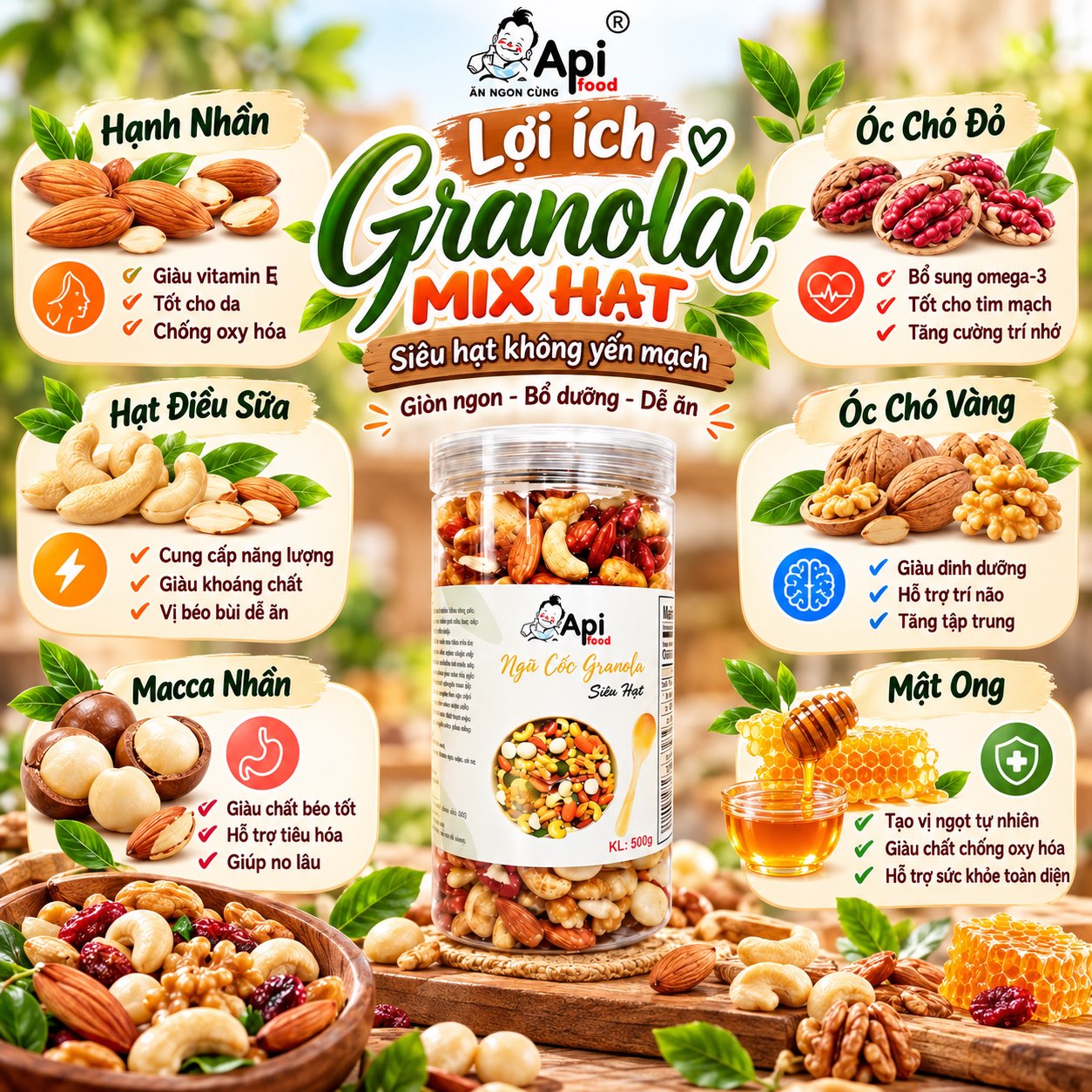 Siêu Hạt Granola Mix Hạt - Không Yến Mạch 500gr