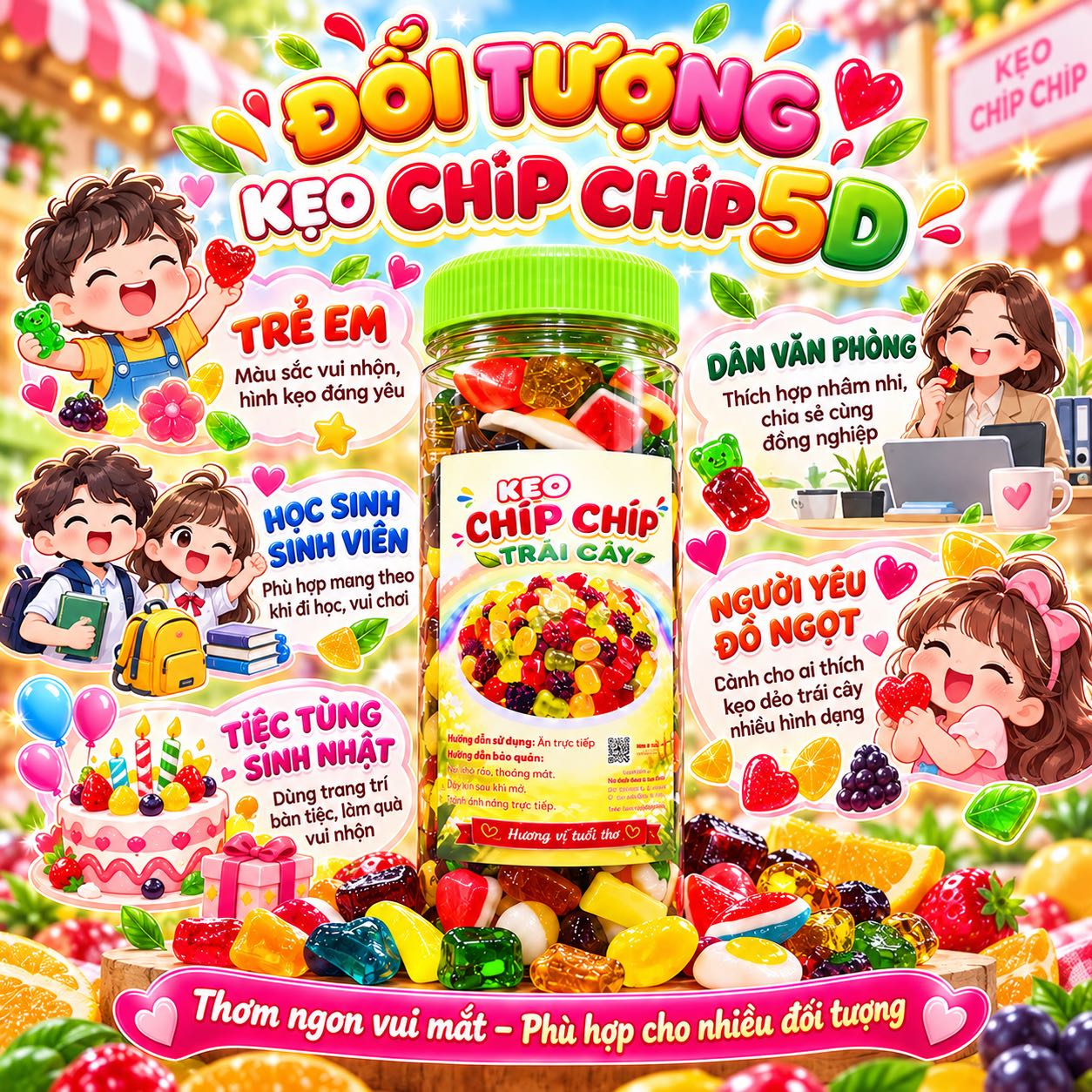 Kẹo Dẻo Chip Chip 5D 500gr - Sắc Màu Tuổi Thơ, Càng Ăn Càng Vui