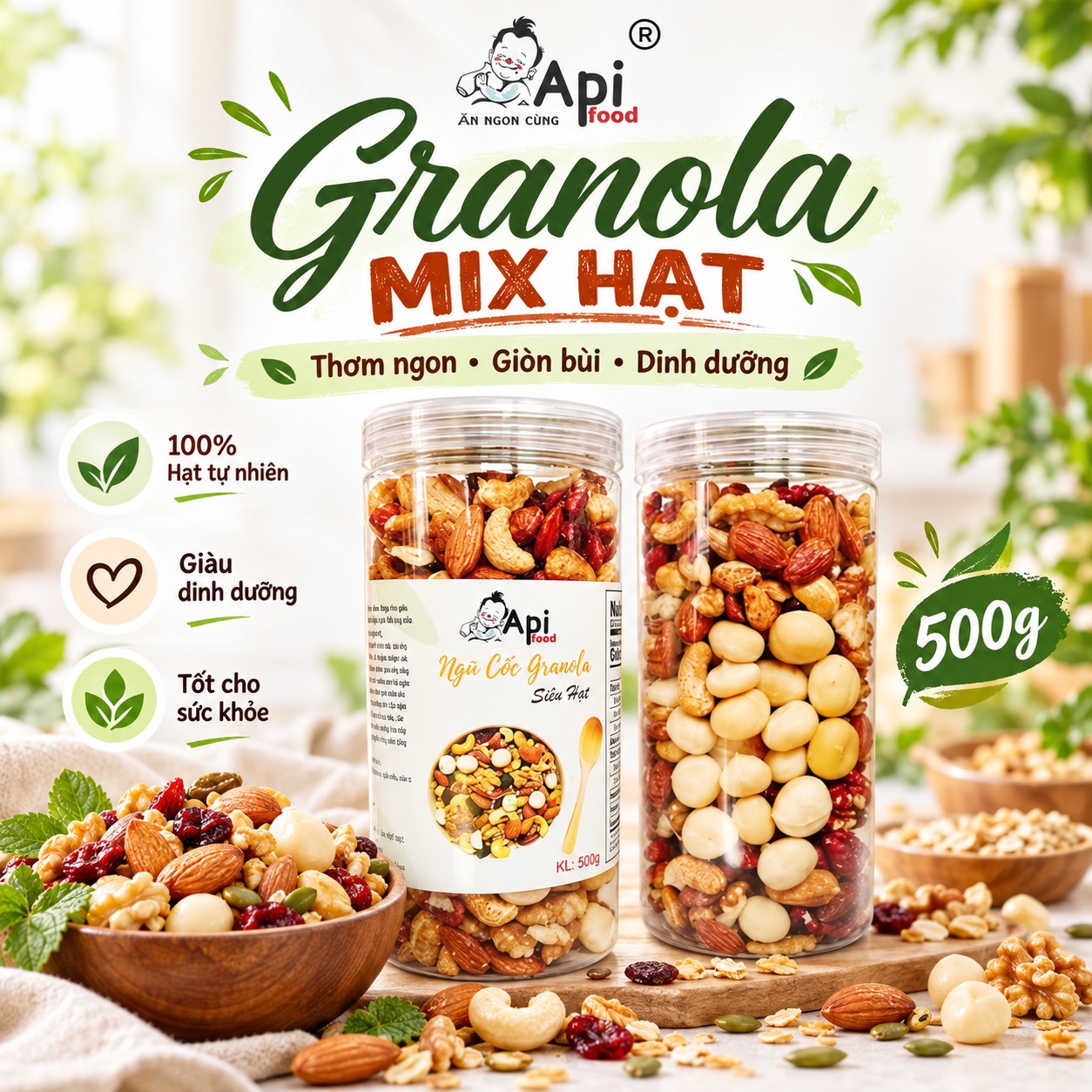 Siêu Hạt Granola Mix Hạt - Không Yến Mạch 500gr