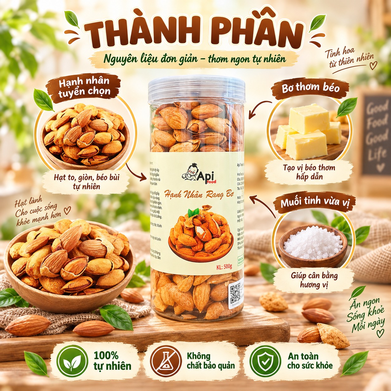 Hạt Hạnh Nhân Rang Bơ Vỏ Mỏng - Giòn Bùi, Thơm Béo, Ăn Là Cuốn