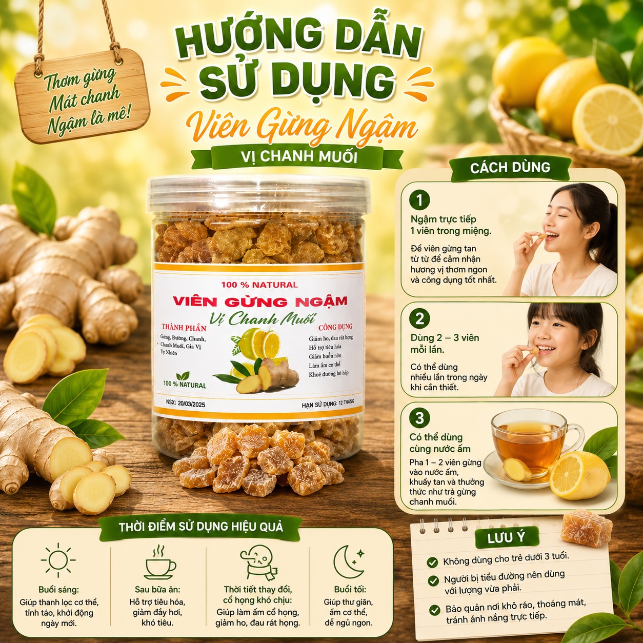 Viên Gừng Ngậm Vị Chanh Muối 300gr