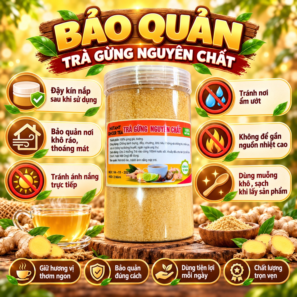 Trà Gừng Hoà Tan Nguyên Chất 500gr