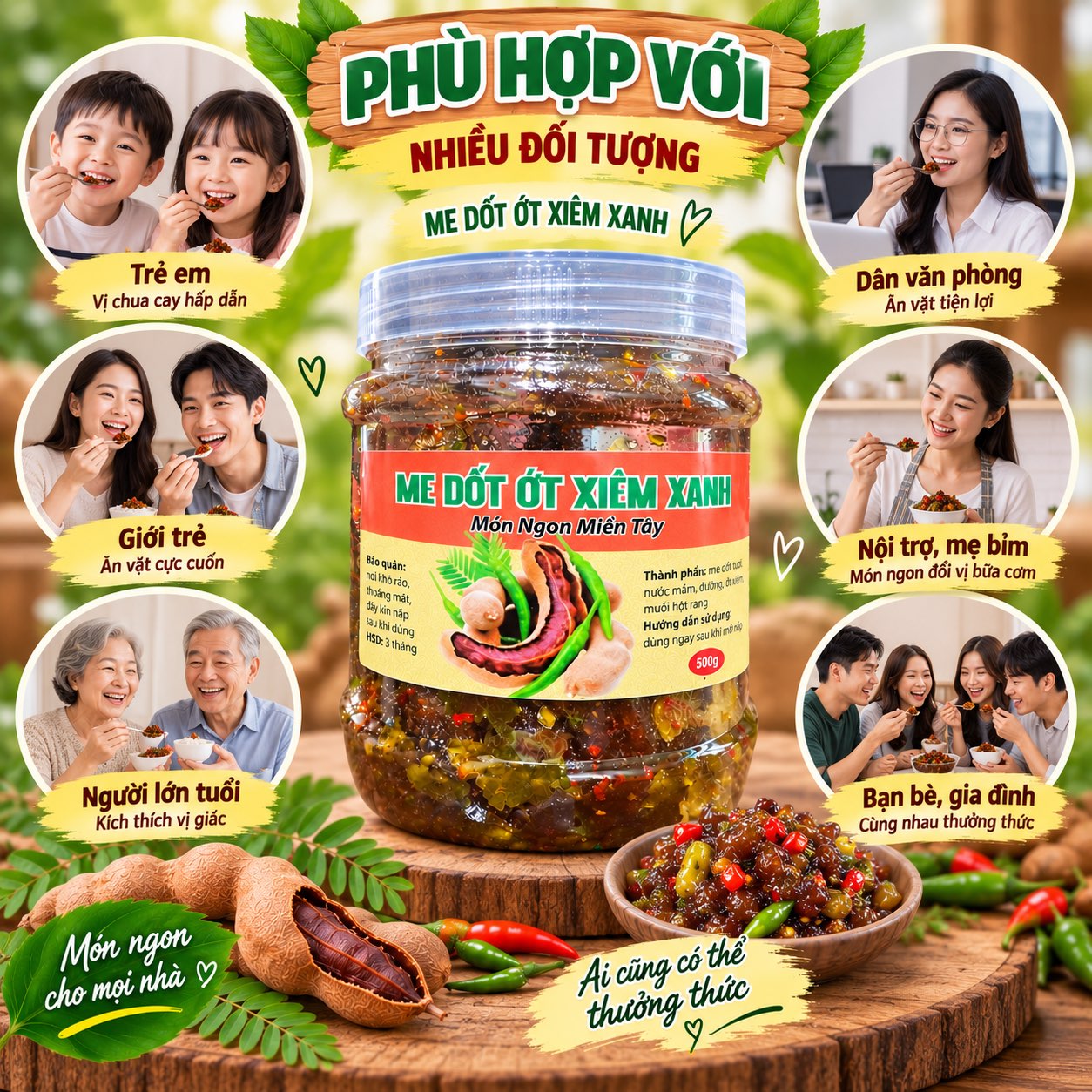 Me Dốt Ớt Xiêm Xanh Chua Cay Mặn Ngọt 500gr